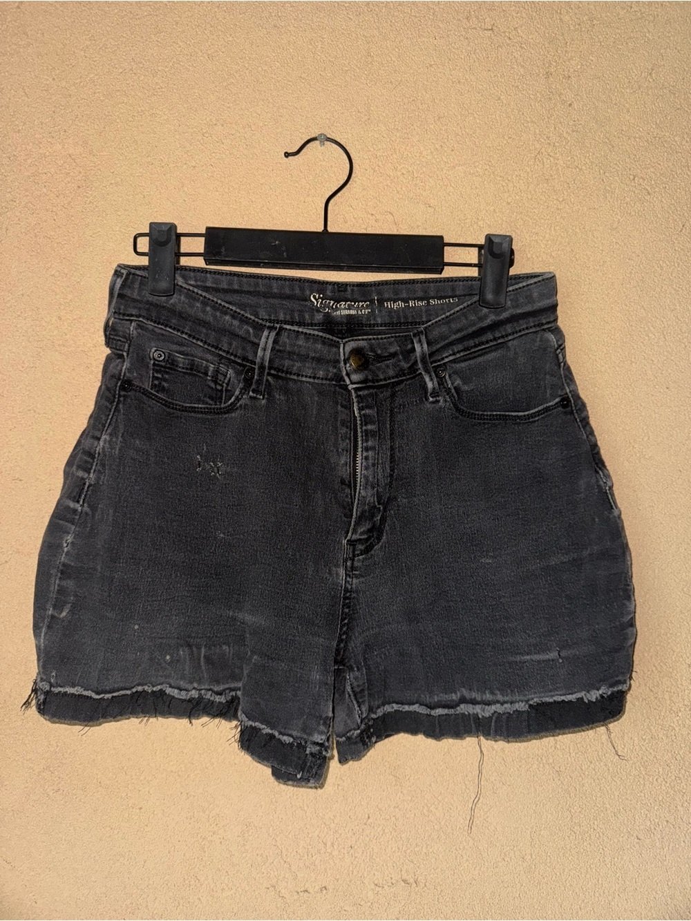 Signature Washed Black High-Rise Denim Shorts